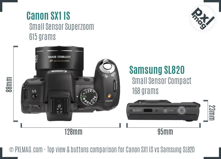 Canon SX1 IS vs Samsung SL820 top view buttons comparison