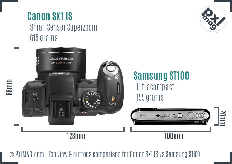 Canon SX1 IS vs Samsung ST100 top view buttons comparison