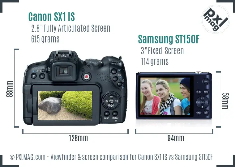 Canon SX1 IS vs Samsung ST150F Screen and Viewfinder comparison