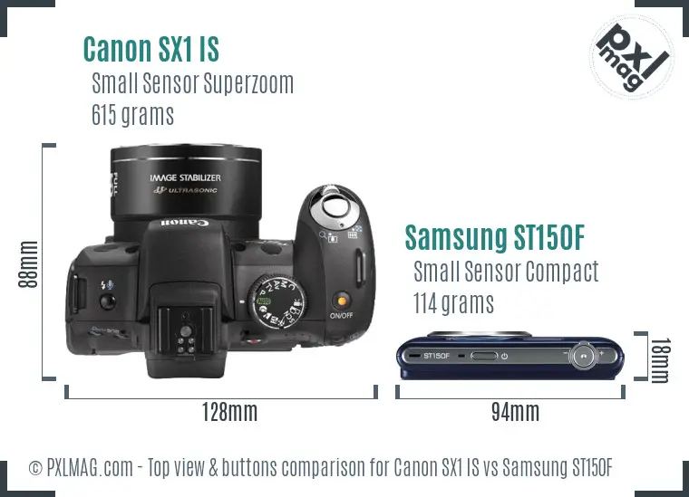 Canon SX1 IS vs Samsung ST150F top view buttons comparison