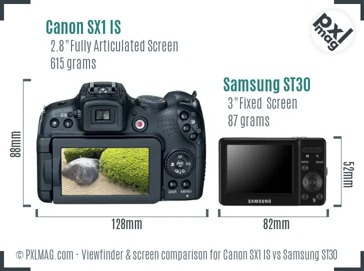 Canon SX1 IS vs Samsung ST30 Screen and Viewfinder comparison