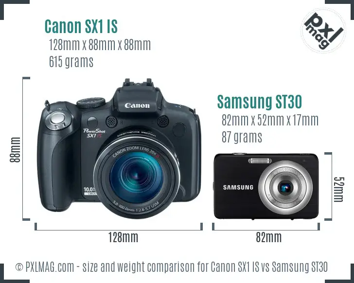 Canon SX1 IS vs Samsung ST30 size comparison