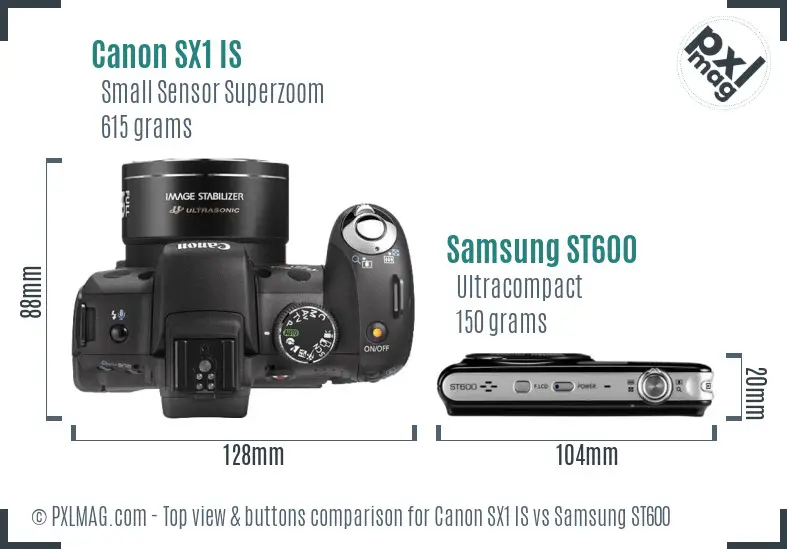 Canon SX1 IS vs Samsung ST600 top view buttons comparison Canon SX1 IS vs Samsung ST600 top view buttons comparison