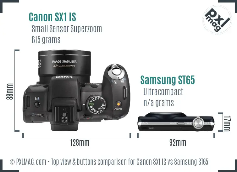 Canon SX1 IS vs Samsung ST65 top view buttons comparison