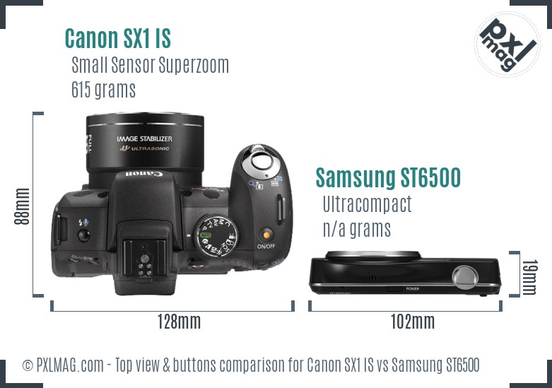 Canon SX1 IS vs Samsung ST6500 top view buttons comparison