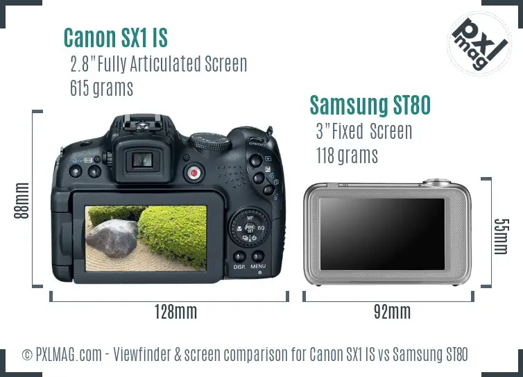 Canon SX1 IS vs Samsung ST80 Screen and Viewfinder comparison