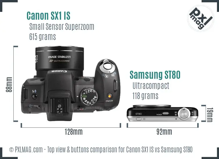 Canon SX1 IS vs Samsung ST80 top view buttons comparison