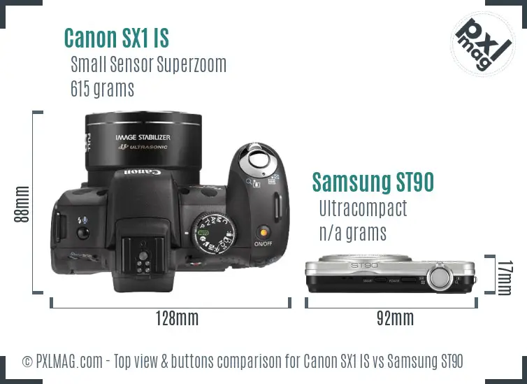Canon SX1 IS vs Samsung ST90 top view buttons comparison