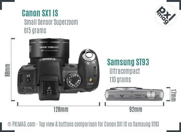 Canon SX1 IS vs Samsung ST93 top view buttons comparison