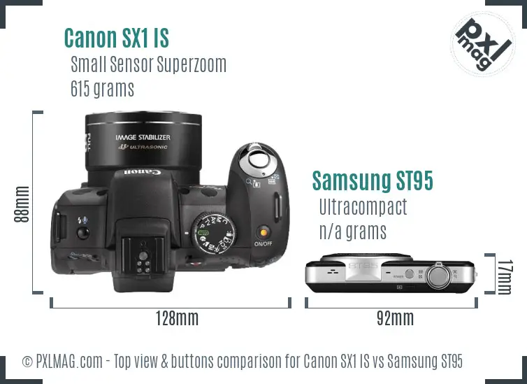 Canon SX1 IS vs Samsung ST95 top view buttons comparison