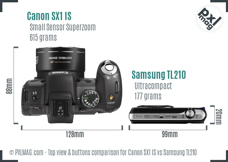 Canon SX1 IS vs Samsung TL210 top view buttons comparison