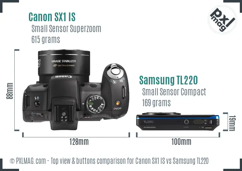 Canon SX1 IS vs Samsung TL220 top view buttons comparison