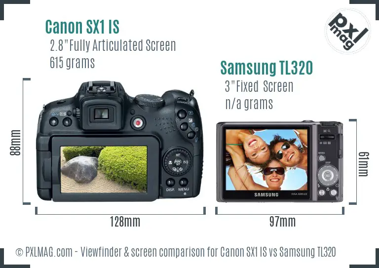 Canon SX1 IS vs Samsung TL320 Screen and Viewfinder comparison