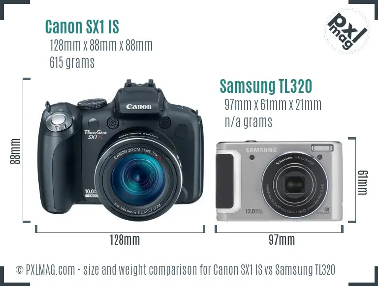 Canon SX1 IS vs Samsung TL320 size comparison