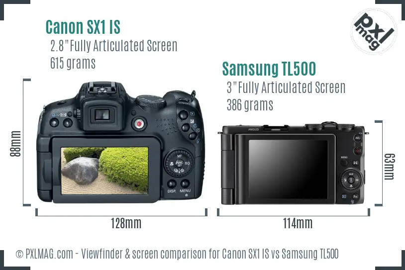 Canon SX1 IS vs Samsung TL500 Screen and Viewfinder comparison