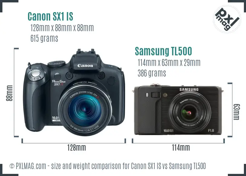 Canon SX1 IS vs Samsung TL500 size comparison