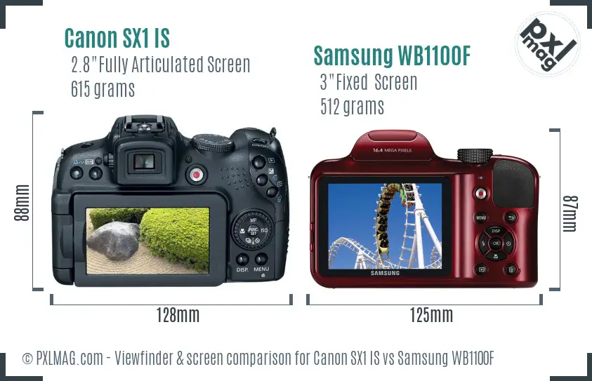 Canon SX1 IS vs Samsung WB1100F Screen and Viewfinder comparison