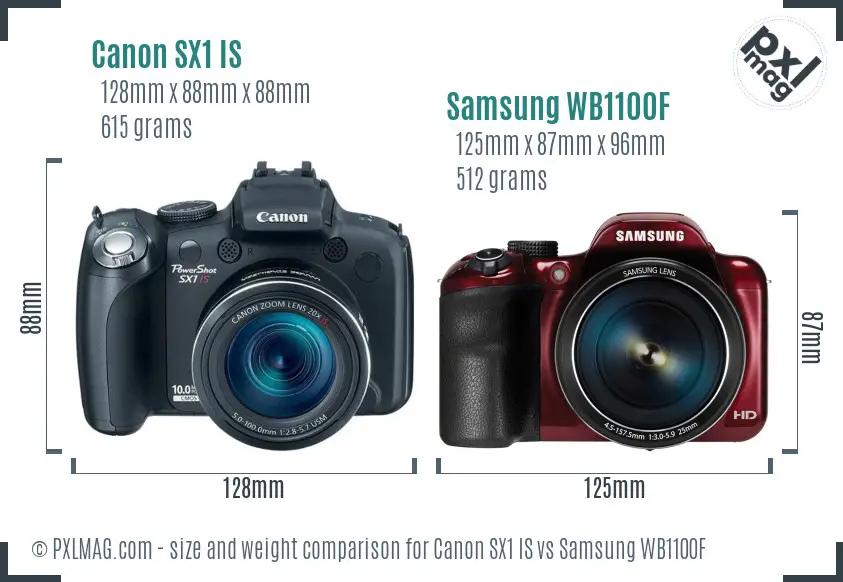 Canon SX1 IS vs Samsung WB1100F size comparison