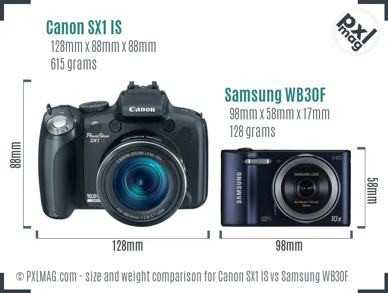 Canon SX1 IS vs Samsung WB30F size comparison