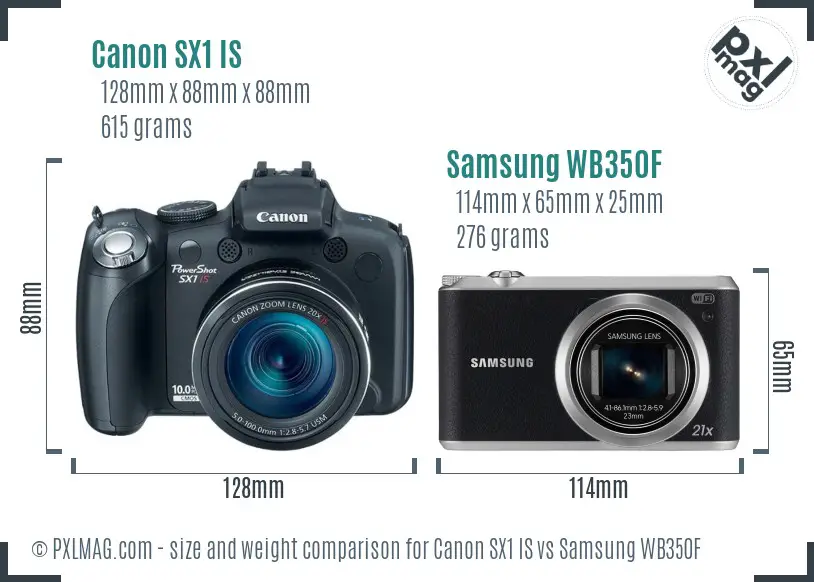 Canon SX1 IS vs Samsung WB350F size comparison