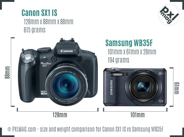 Canon SX1 IS vs Samsung WB35F size comparison