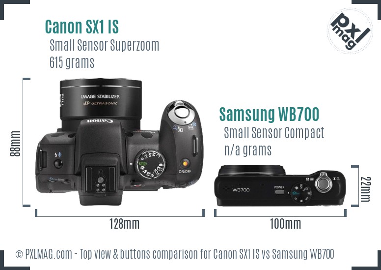 Canon SX1 IS vs Samsung WB700 top view buttons comparison