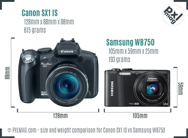 Canon SX1 IS vs Samsung WB750 size comparison