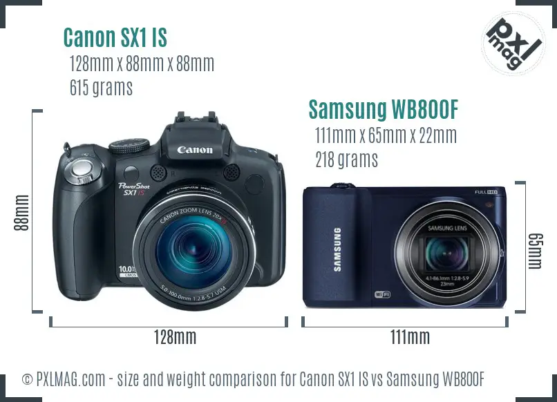 Canon SX1 IS vs Samsung WB800F size comparison