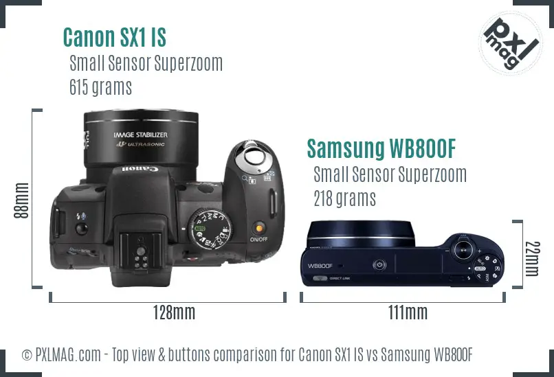 Canon SX1 IS vs Samsung WB800F top view buttons comparison