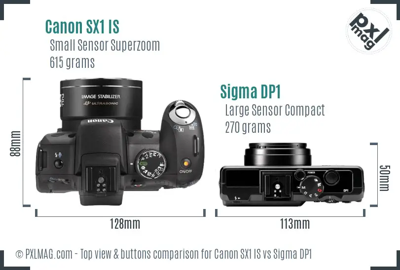 Canon SX1 IS vs Sigma DP1 top view buttons comparison