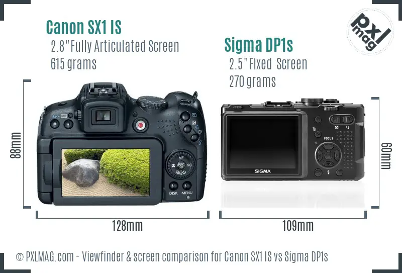 Canon SX1 IS vs Sigma DP1s Screen and Viewfinder comparison