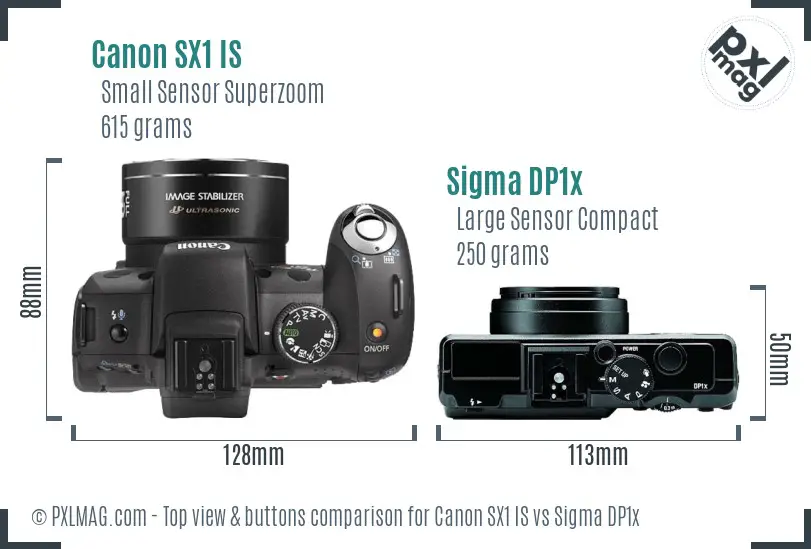 Canon SX1 IS vs Sigma DP1x top view buttons comparison