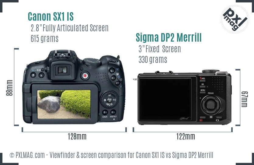 Canon SX1 IS vs Sigma DP2 Merrill Screen and Viewfinder comparison