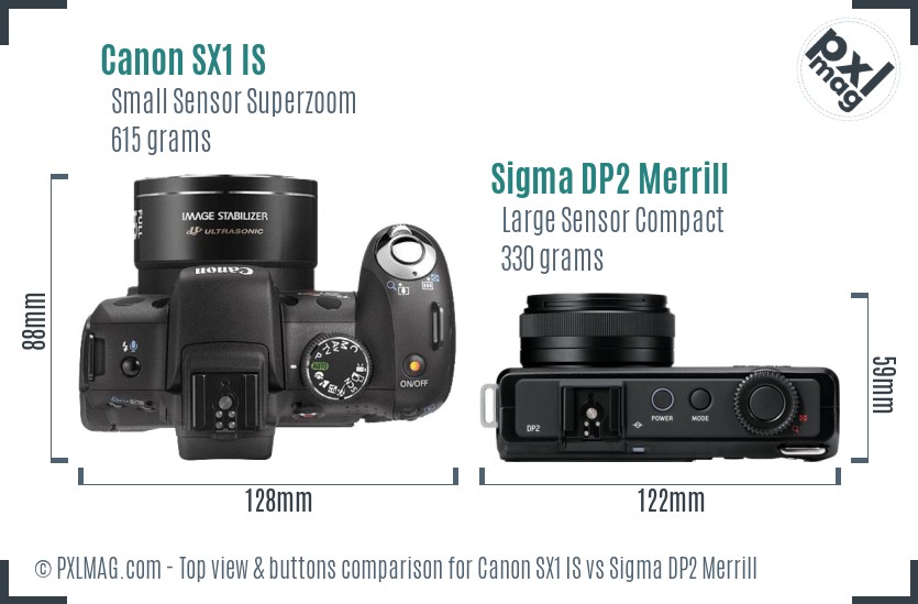 Canon SX1 IS vs Sigma DP2 Merrill top view buttons comparison