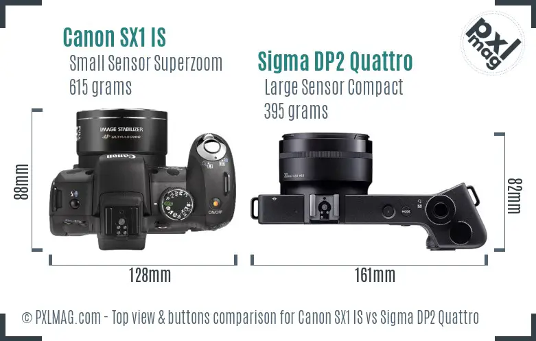 Canon SX1 IS vs Sigma DP2 Quattro top view buttons comparison