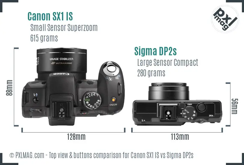 Canon SX1 IS vs Sigma DP2s top view buttons comparison