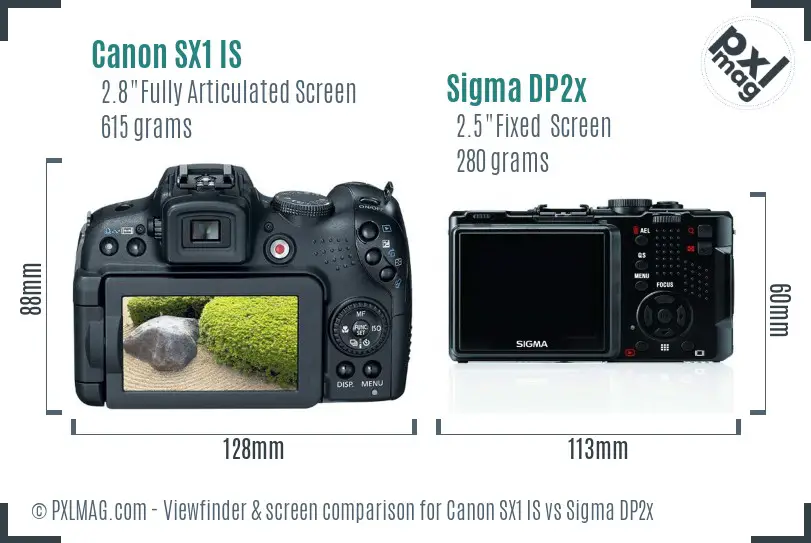 Canon SX1 IS vs Sigma DP2x Screen and Viewfinder comparison