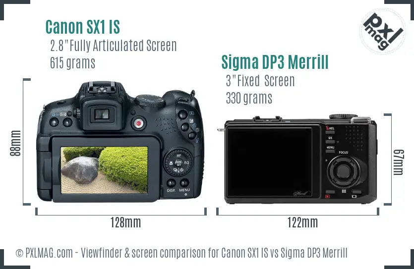 Canon SX1 IS vs Sigma DP3 Merrill Screen and Viewfinder comparison