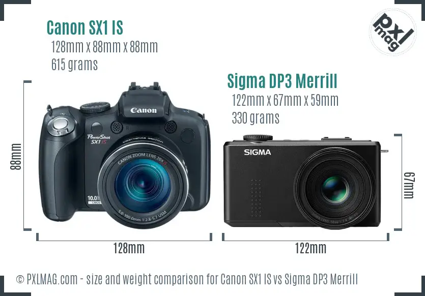 Canon SX1 IS vs Sigma DP3 Merrill size comparison