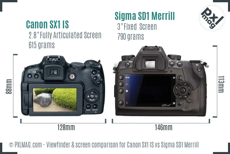 Canon SX1 IS vs Sigma SD1 Merrill Screen and Viewfinder comparison