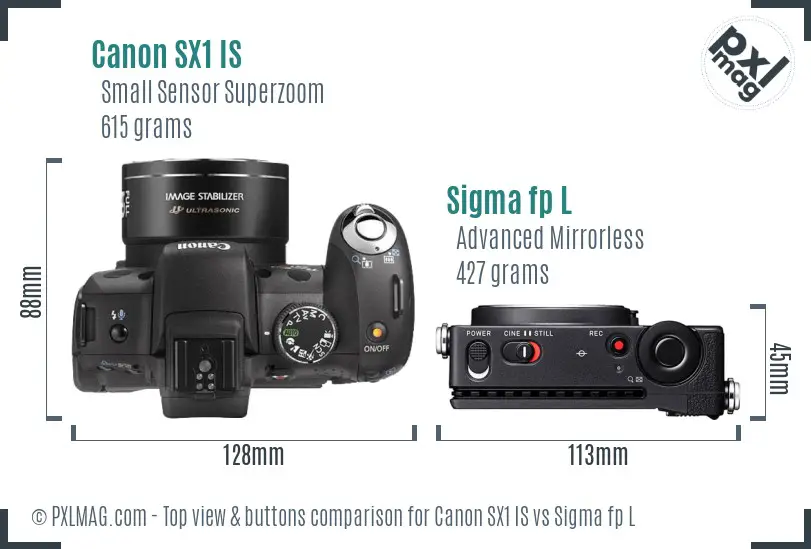 Canon SX1 IS vs Sigma fp L top view buttons comparison