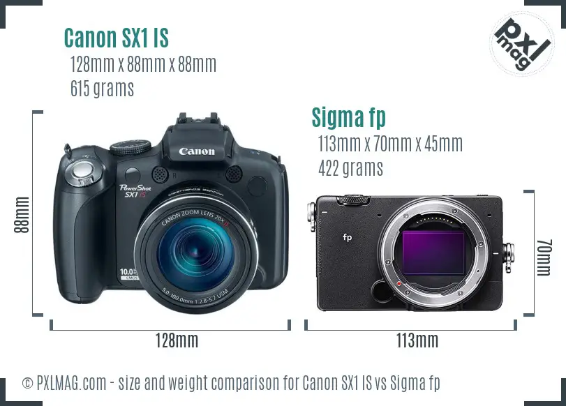 Canon SX1 IS vs Sigma fp size comparison