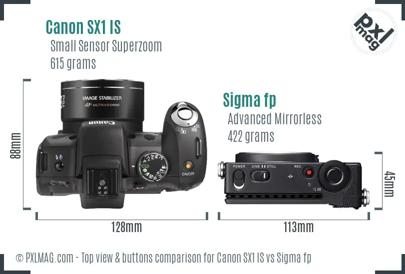 Canon SX1 IS vs Sigma fp top view buttons comparison