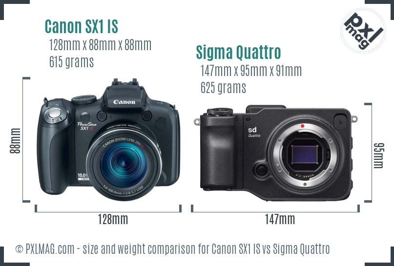 Canon SX1 IS vs Sigma Quattro size comparison