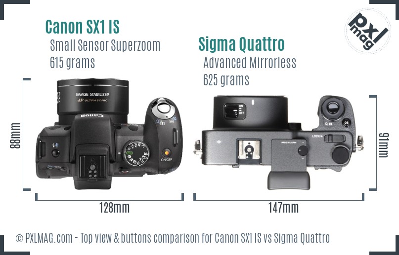 Canon SX1 IS vs Sigma Quattro top view buttons comparison