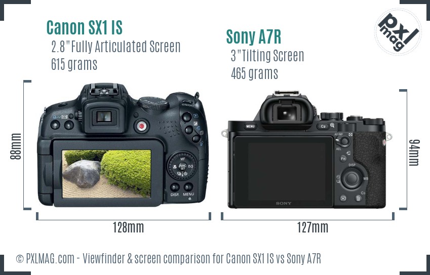 Canon SX1 IS vs Sony A7R Screen and Viewfinder comparison