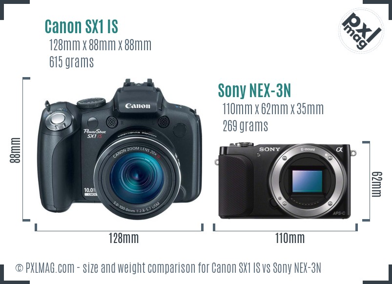 Canon SX1 IS vs Sony NEX-3N size comparison