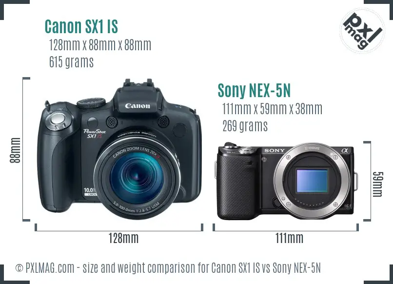 Canon SX1 IS vs Sony NEX-5N size comparison