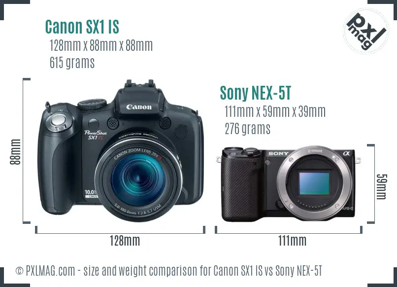 Canon SX1 IS vs Sony NEX-5T size comparison