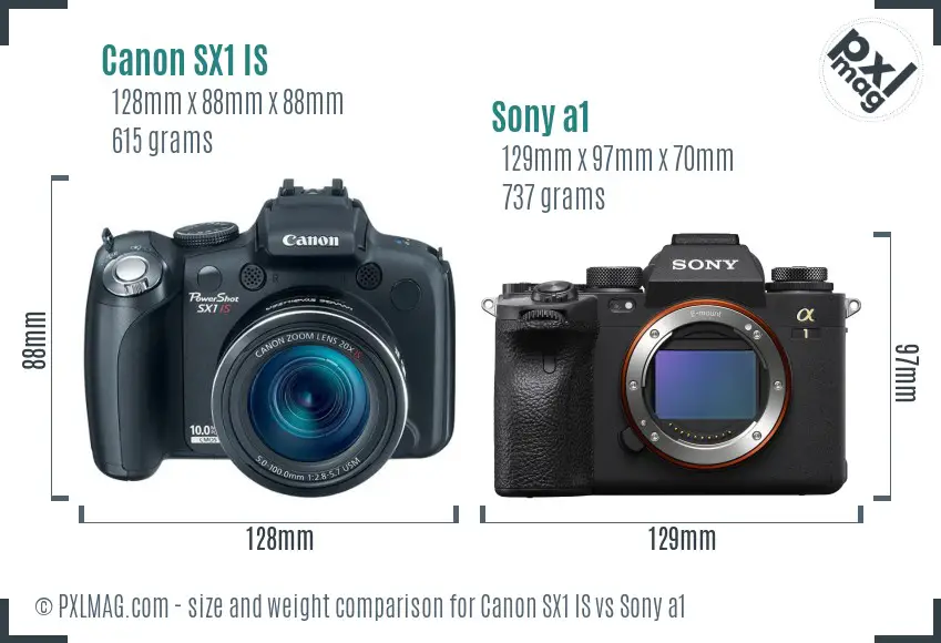Canon SX1 IS vs Sony a1 size comparison Canon SX1 IS vs Sony a1 size comparison